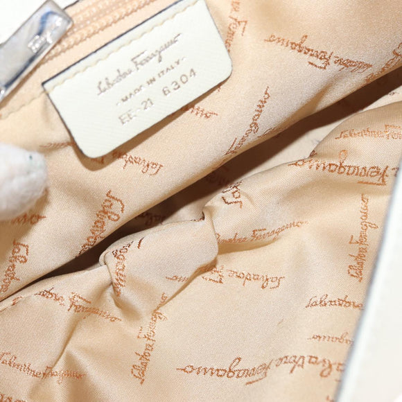 Salvatore Ferragamo Gancini Shoulder Bag Leather Silver White Auth 151258