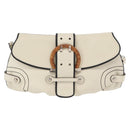 Salvatore Ferragamo Gancini Shoulder Bag Leather Silver White Auth 151258-13