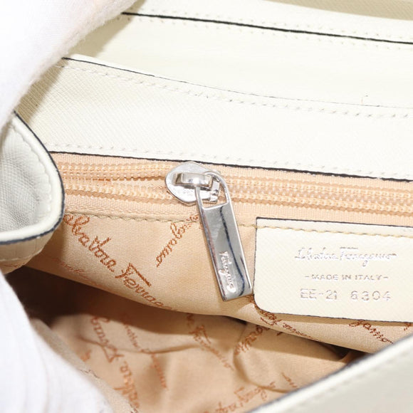 Salvatore Ferragamo Gancini Shoulder Bag Leather Silver White Auth 151258