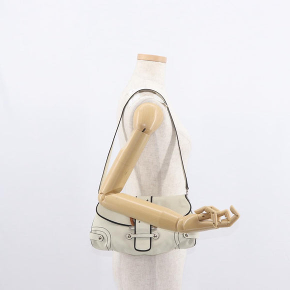 Salvatore Ferragamo Gancini Shoulder Bag Leather Silver White Auth 151258