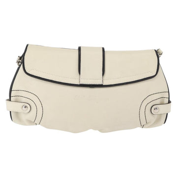 Salvatore Ferragamo Gancini Shoulder Bag Leather Silver White Auth 151258 - 0