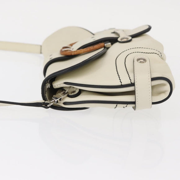 Salvatore Ferragamo Gancini Shoulder Bag Leather Silver White Auth 151258
