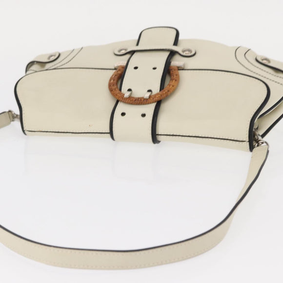 Salvatore Ferragamo Gancini Shoulder Bag Leather Silver White Auth 151258