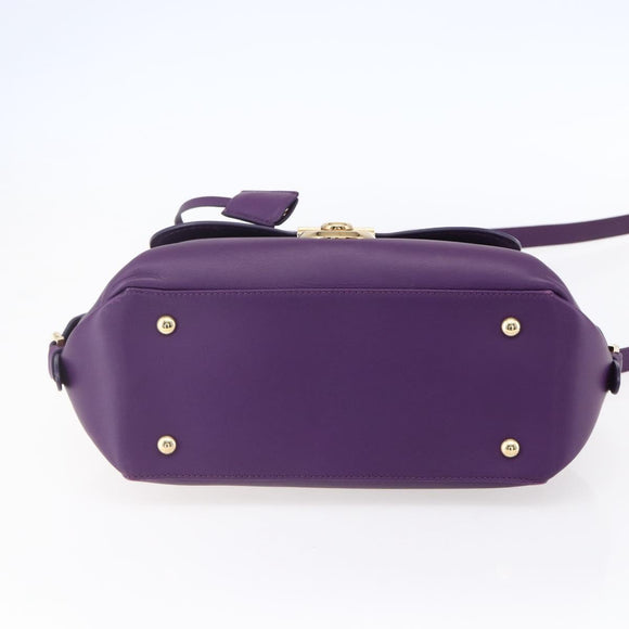 Salvatore Ferragamo Gancini Hand Bag Leather 2way Purple Gold Auth 151259