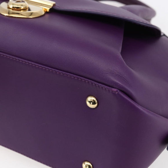 Salvatore Ferragamo Gancini Hand Bag Leather 2way Purple Gold Auth 151259