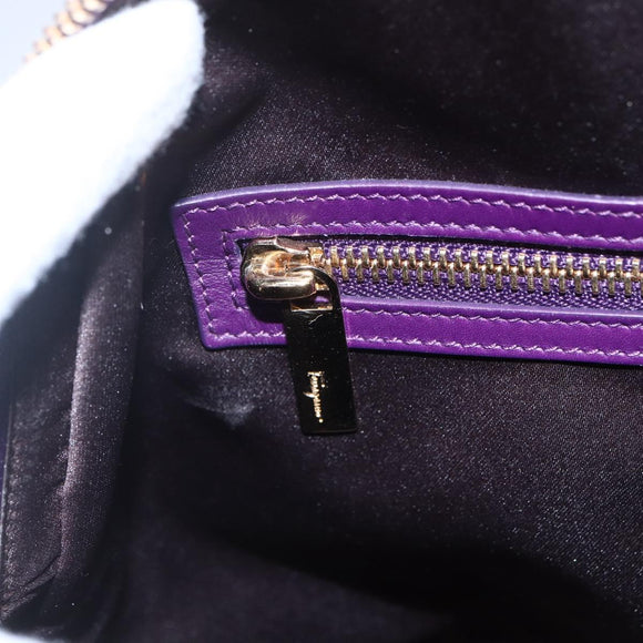 Salvatore Ferragamo Gancini Hand Bag Leather 2way Purple Gold Auth 151259