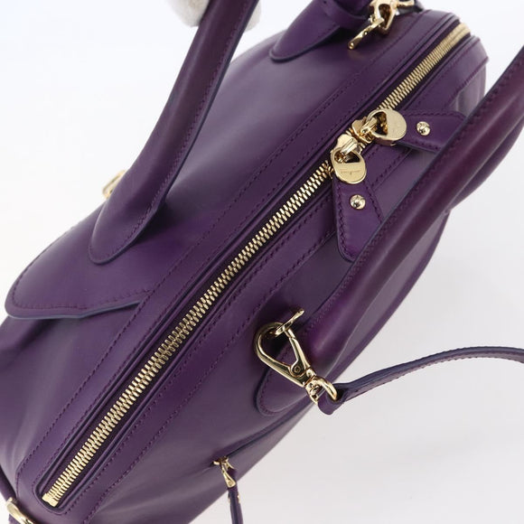 Salvatore Ferragamo Gancini Hand Bag Leather 2way Purple Gold Auth 151259