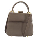 Salvatore Ferragamo Gancini Hand Bag Leather 2way Gray Gold Auth 151260-1