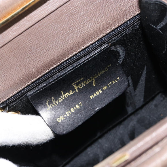 Salvatore Ferragamo Gancini Hand Bag Leather 2way Gray Gold Auth 151260