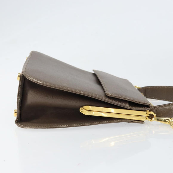 Salvatore Ferragamo Gancini Hand Bag Leather 2way Gray Gold Auth 151260