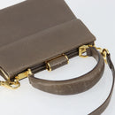 Salvatore Ferragamo Gancini Hand Bag Leather 2way Gray Gold Auth 151260-6