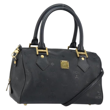 MCM Vicetos Logogram Hand Bag PVC 2way Black Gold Auth 151262
