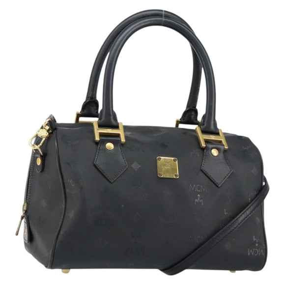 MCM Vicetos Logogram Hand Bag PVC 2way Black Gold Auth 151262