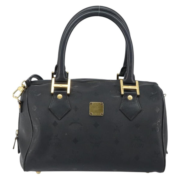 MCM Vicetos Logogram Hand Bag PVC 2way Black Gold Auth 151262