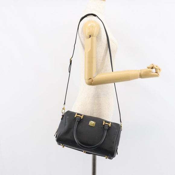 MCM Vicetos Logogram Hand Bag PVC 2way Black Gold Auth 151262