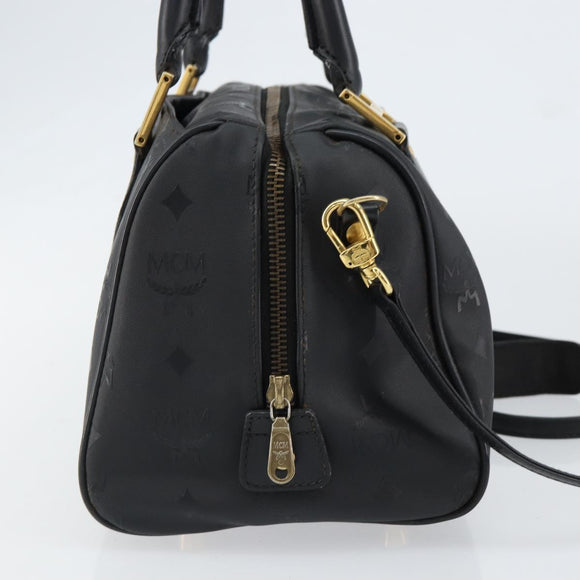 MCM Vicetos Logogram Hand Bag PVC 2way Black Gold Auth 151262