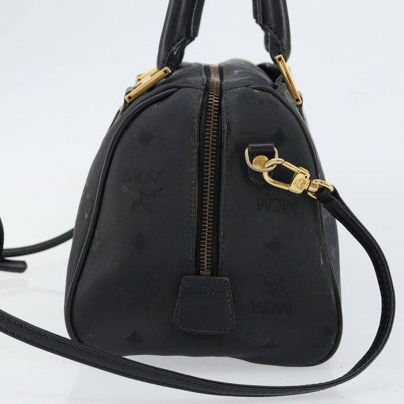 MCM Vicetos Logogram Hand Bag PVC 2way Black Gold Auth 151262
