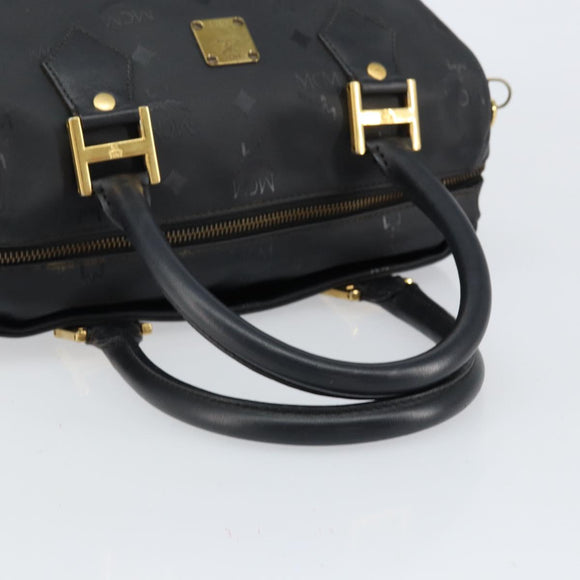 MCM Vicetos Logogram Hand Bag PVC 2way Black Gold Auth 151262