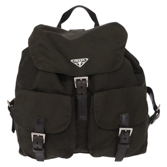 PRADA Backpack Nylon Khaki Silver Auth 151263