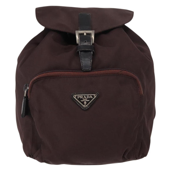 PRADA Backpack Nylon Brown Silver Auth 151264