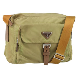 PRADA Shoulder Bag Nylon Beige Silver Auth 151265