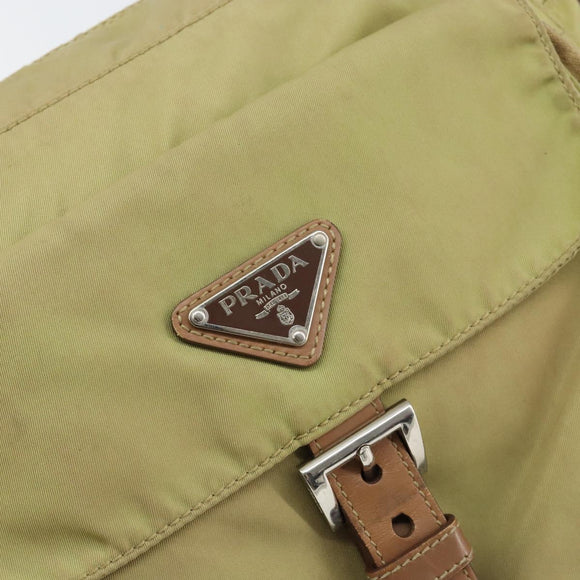 PRADA Shoulder Bag Nylon Beige Silver Auth 151265