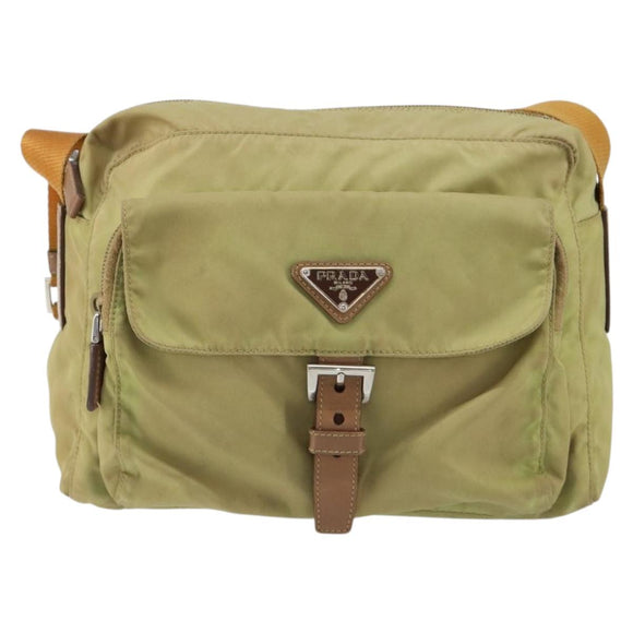 PRADA Shoulder Bag Nylon Beige Silver Auth 151265