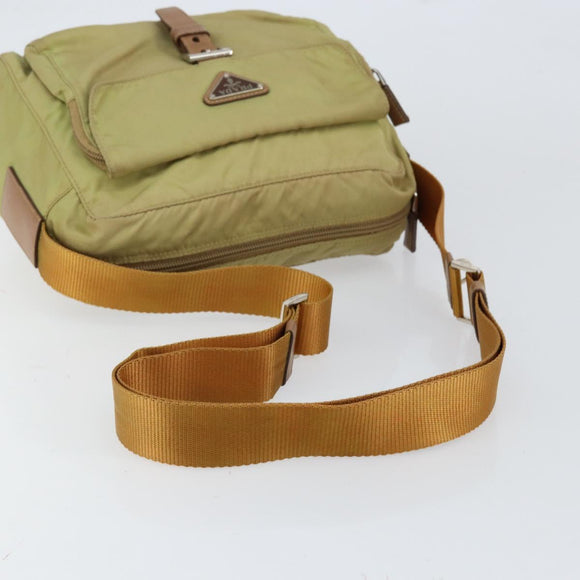 PRADA Shoulder Bag Nylon Beige Silver Auth 151265