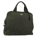 PRADA Hand Bag Nylon Khaki Silver Auth 151267-1