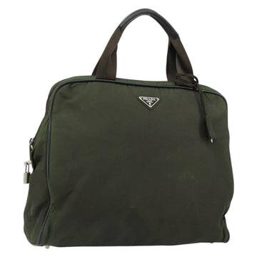 PRADA Hand Bag Nylon Khaki Silver Auth 151267