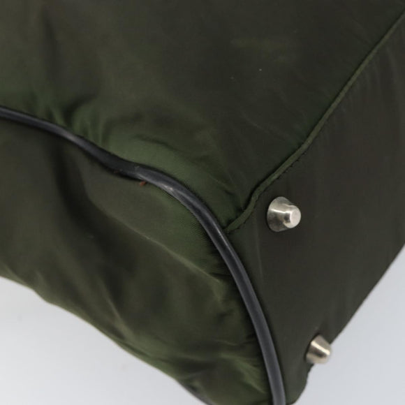 PRADA Hand Bag Nylon Khaki Silver Auth 151267