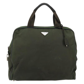PRADA Hand Bag Nylon Khaki Silver Auth 151267 - 0