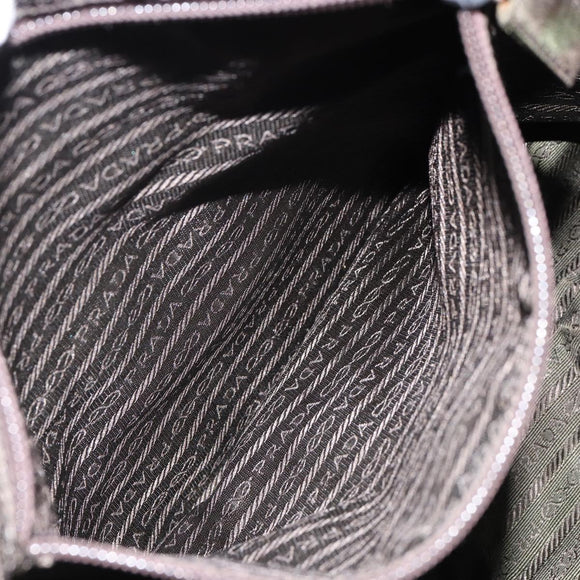 PRADA Hand Bag Nylon Khaki Silver Auth 151267