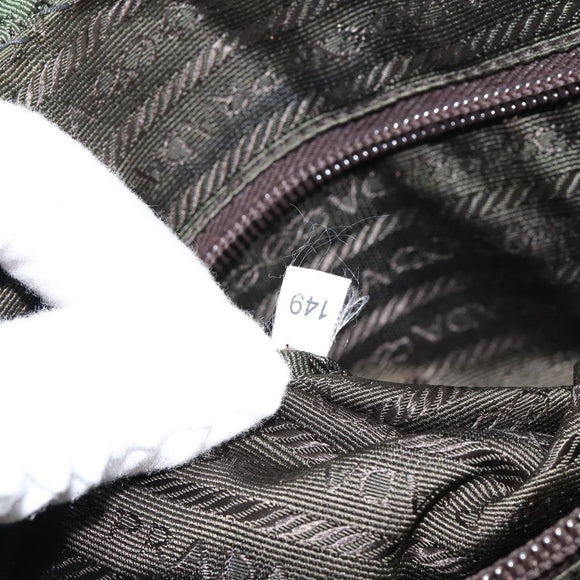 PRADA Hand Bag Nylon Khaki Silver Auth 151267