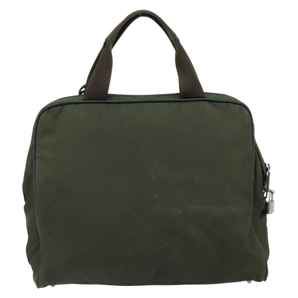 PRADA Hand Bag Nylon Khaki Silver Auth 151267