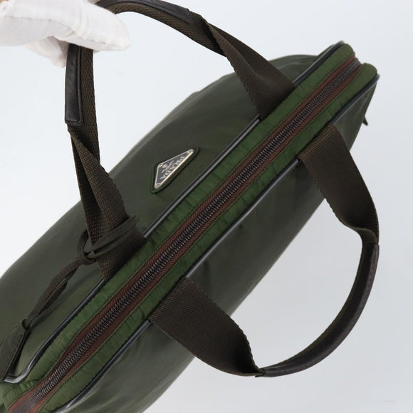 PRADA Hand Bag Nylon Khaki Silver Auth 151267