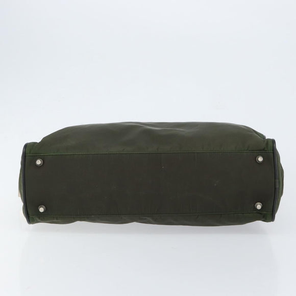 PRADA Hand Bag Nylon Khaki Silver Auth 151267