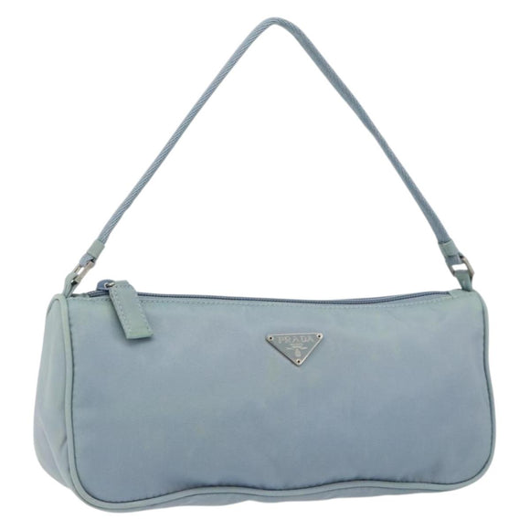 PRADA Accessory Pouch Nylon Light Blue Silver Auth 151268