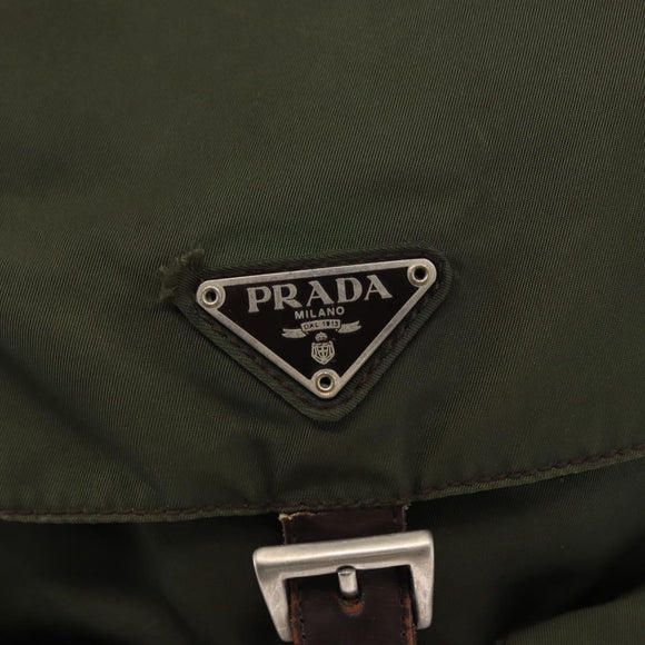 PRADA Backpack Nylon Khaki Silver Auth 151269