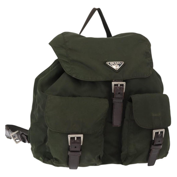 PRADA Backpack Nylon Khaki Silver Auth 151269