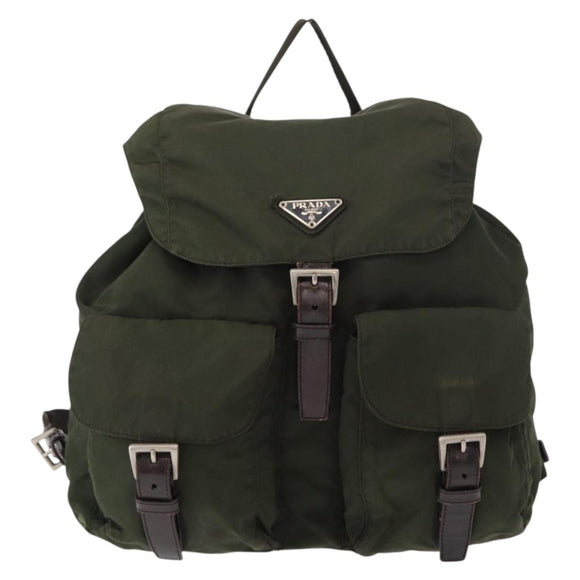 PRADA Backpack Nylon Khaki Silver Auth 151269