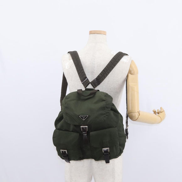 PRADA Backpack Nylon Khaki Silver Auth 151269