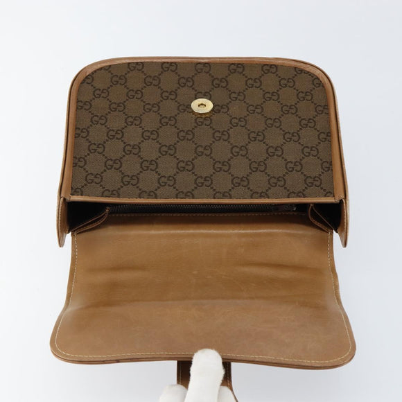 GUCCI GG Canvas Hand Bag Brown gold Auth 151270