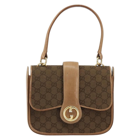 GUCCI GG Canvas Hand Bag Brown gold Auth 151270
