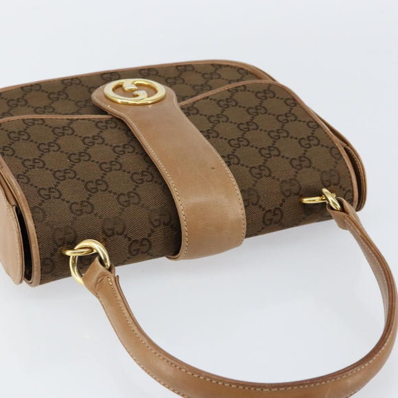 GUCCI GG Canvas Hand Bag Brown gold Auth 151270