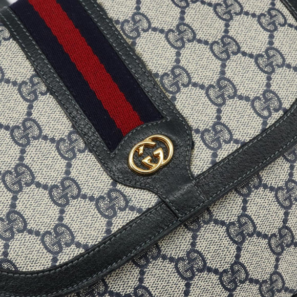 GUCCI GG Supreme Sherry Line Shoulder Bag Navy Gold 001 115 0914 Auth 151271