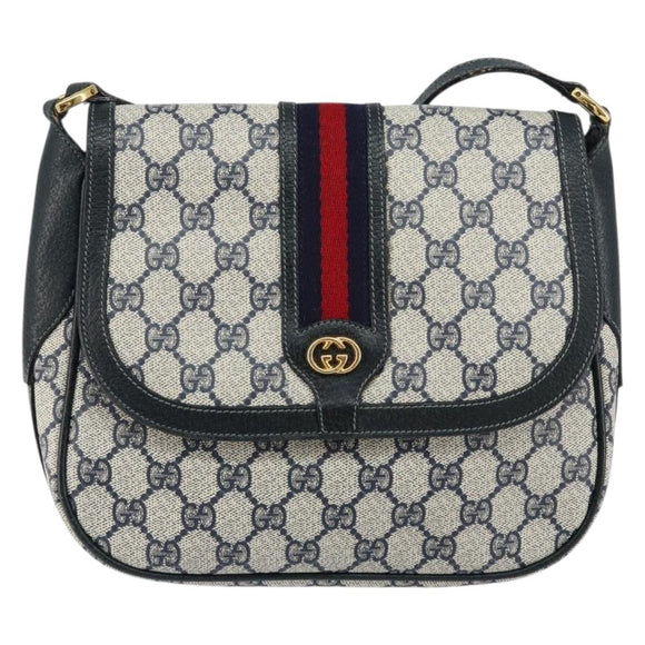 GUCCI GG Supreme Sherry Line Shoulder Bag Navy Gold 001 115 0914 Auth 151271