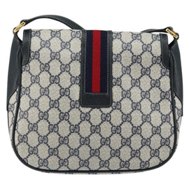 GUCCI GG Supreme Sherry Line Shoulder Bag Navy Gold 001 115 0914 Auth 151271 - 0