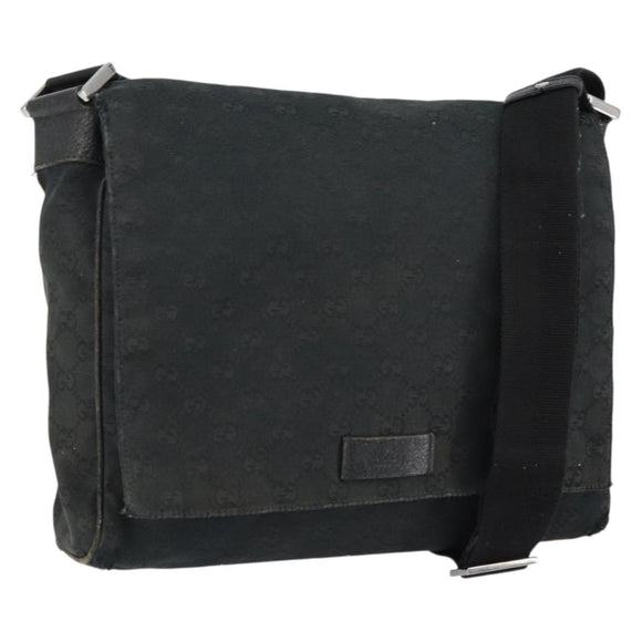 GUCCI GG Canvas Shoulder Bag Black Silver 146236 Auth 151273