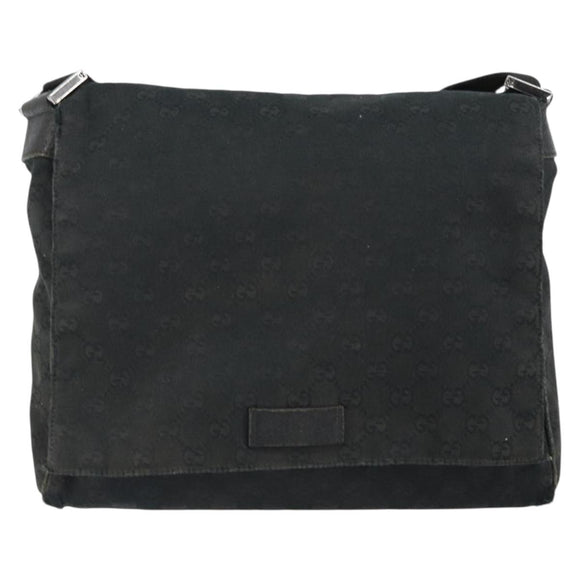 GUCCI GG Canvas Shoulder Bag Black Silver 146236 Auth 151273